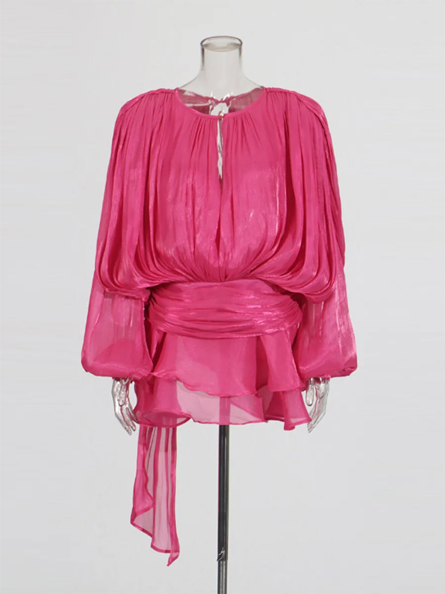 Twotwinstyle blusa sólida mini vestidos para mulheres com decote em v manga longa emendado rendas até vestido estilo doce roupas femininas moda