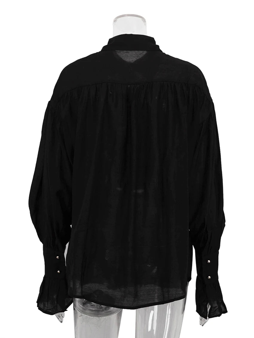 Clacive moda solta rosa escritório blusa feminina 2024 elegante lapela camisa de manga longa casual clássico sólido topo roupas femininas