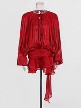 Twotwinstyle blusa sólida mini vestidos para mulheres com decote em v manga longa emendado rendas até vestido estilo doce roupas femininas moda