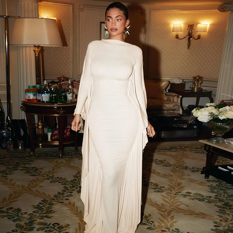 Vestido largo de manga larga con cuello redondo para mujer, ropa informal drapeada, Irregular, Sexy, ajustada, para otoño, Y2K, 2023