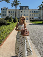 Vestido de fiesta elegante de lunares y cintura alta, batas con tirantes y espalda descubierta a la moda con cuello cuadrado, batas para vacaciones femeninas de verano 2025