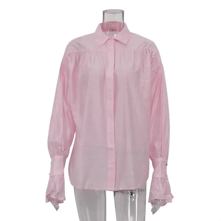 Camisa Elegante Lapela Rosa