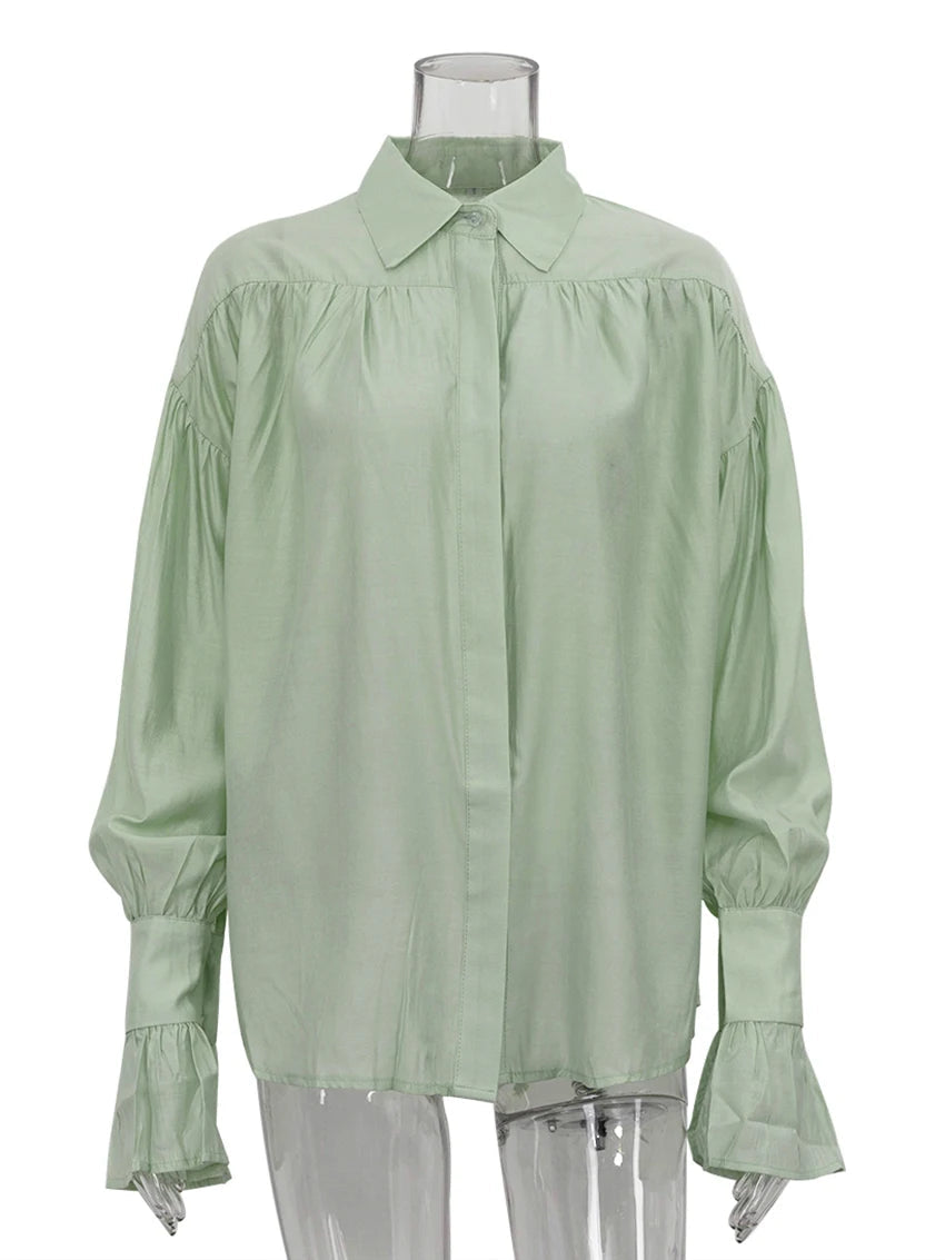 Clacive moda solta rosa escritório blusa feminina 2024 elegante lapela camisa de manga longa casual clássico sólido topo roupas femininas