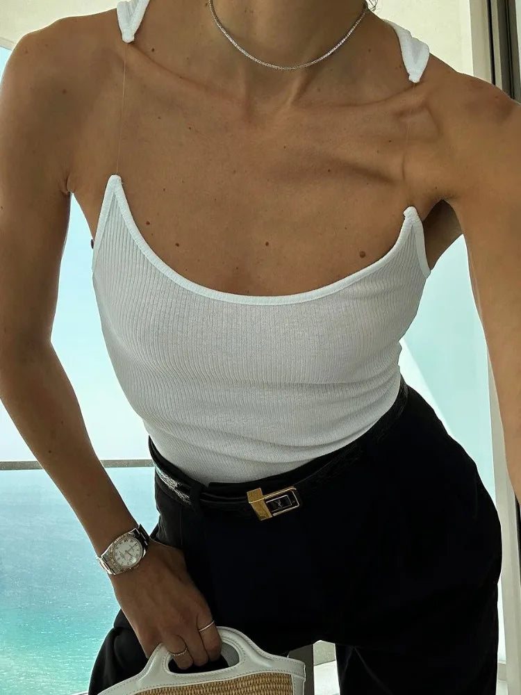 Tossy-Camiseta sin mangas con tirantes invisibles para mujer, Camiseta básica sin mangas acanalada de punto, corpiño con corsé recortado, Tops con hombros abiertos