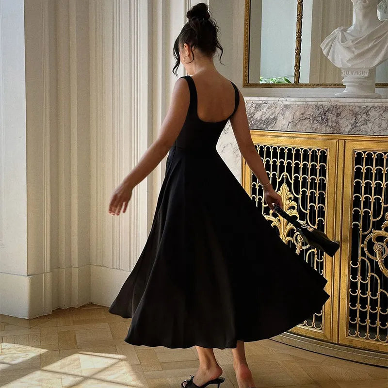 Vestido de fiesta elegante de lunares y cintura alta, batas con tirantes y espalda descubierta a la moda con cuello cuadrado, batas para vacaciones femeninas de verano 2025