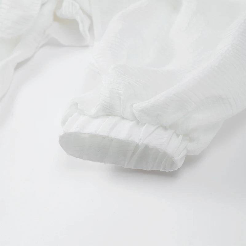 Minivestido informal liso con cuello redondo y borde con volantes para mujer, vestidos holgados plisados con manga acampanada, novedad de verano 2025, vestido de vacaciones para mujer