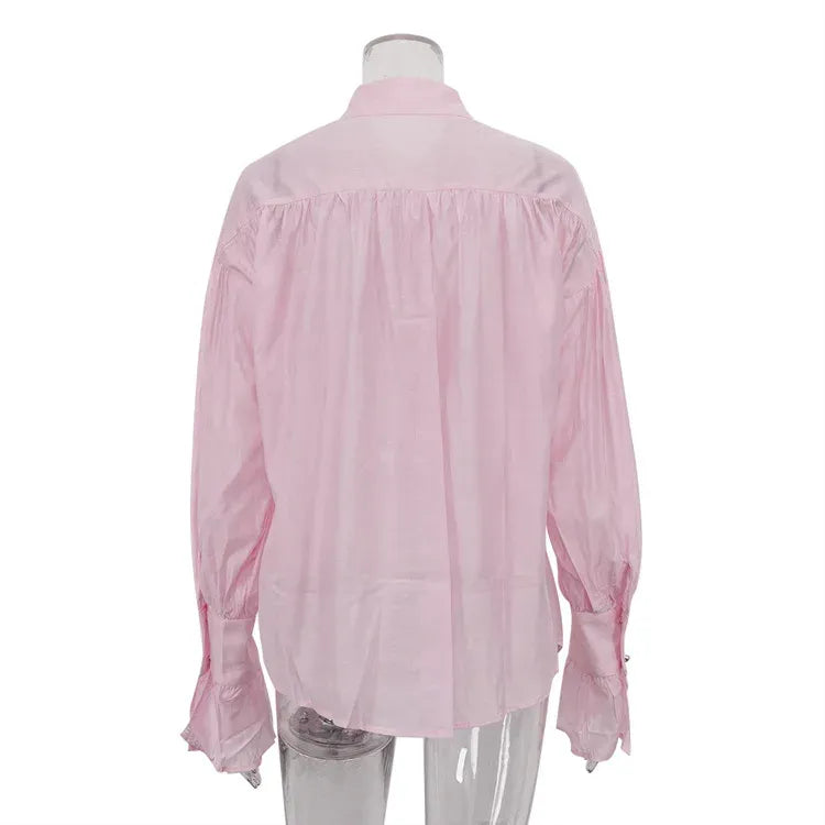 Camisa Elegante Lapela Rosa