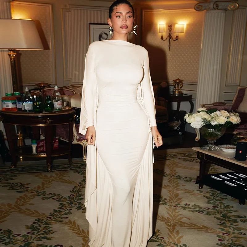 Vestido largo de manga larga con cuello redondo para mujer, ropa informal drapeada, Irregular, Sexy, ajustada, para otoño, Y2K, 2023