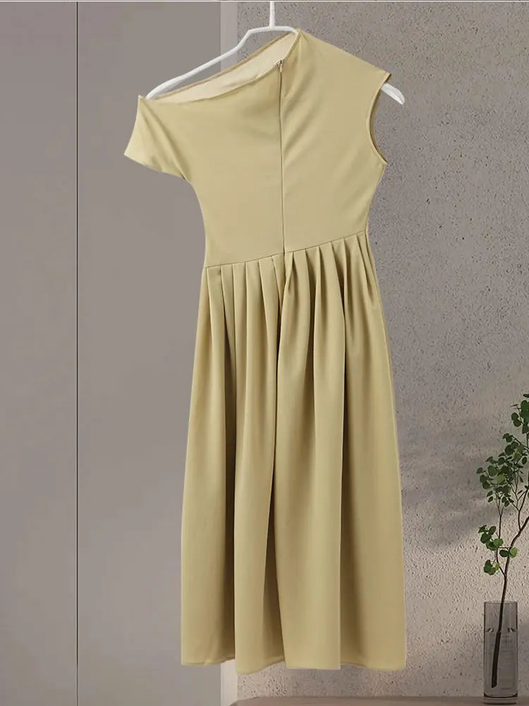 Vestido largo plisado de retales para mujer, vestido elegante negro con medio cuello alto, manga corta, vestidos de cintura alta, batas de calle para oficina