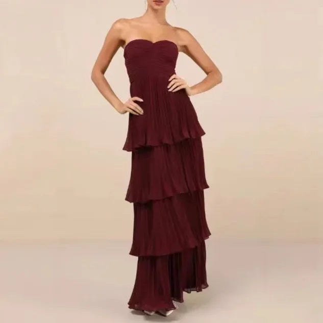 Vestido plisado estilo playero, falda sin mangas con forma de pastel, vestido de gama alta, vestido de noche elegante a la moda para mujer 2025 con marco