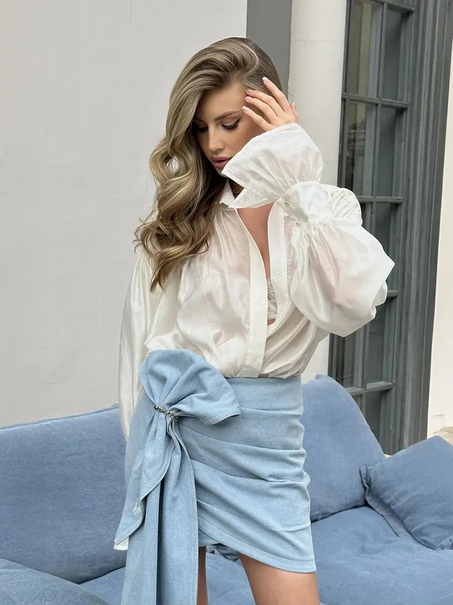 Camisa Elegante Lapela Rosa