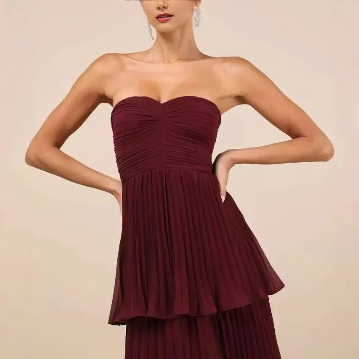 Vestido plisado estilo playero, falda sin mangas con forma de pastel, vestido de gama alta, vestido de noche elegante a la moda para mujer 2025 con marco