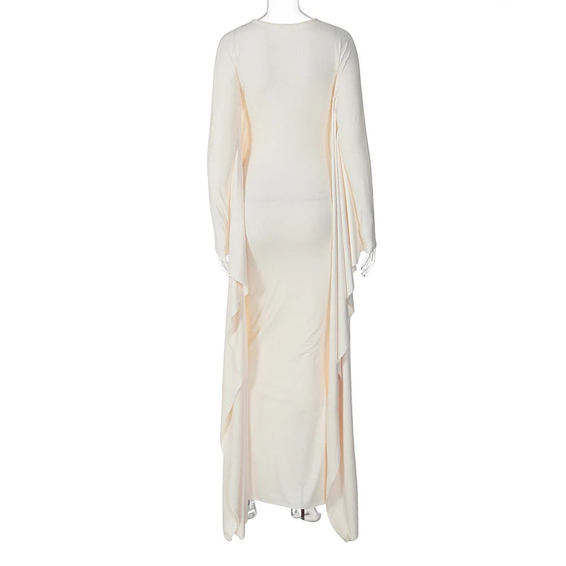 Vestido largo de manga larga con cuello redondo para mujer, ropa informal drapeada, Irregular, Sexy, ajustada, para otoño, Y2K, 2023