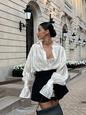 Camisa Elegante Lapela Rosa