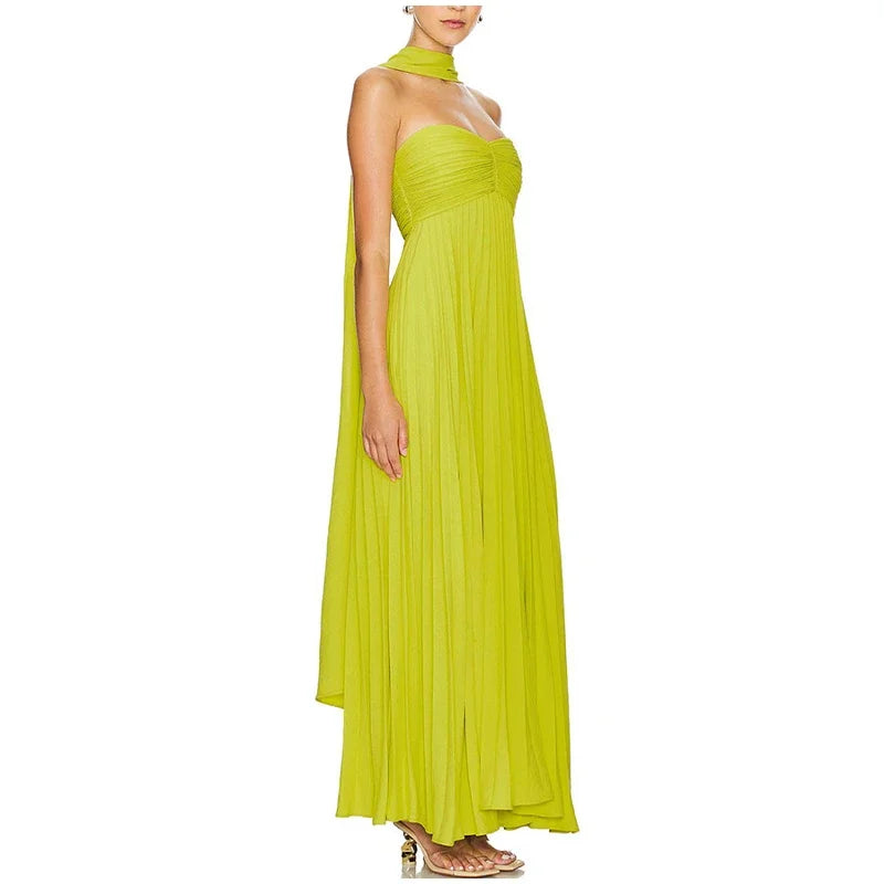 Vestidos plisados con cinta sin tirantes para mujer, vestido largo Sexy sin mangas y espalda descubierta, batas de fiesta de noche para señora nueva de primavera 2025
