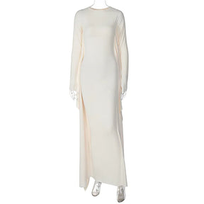 Vestido largo de manga larga con cuello redondo para mujer, ropa informal drapeada, Irregular, Sexy, ajustada, para otoño, Y2K, 2023