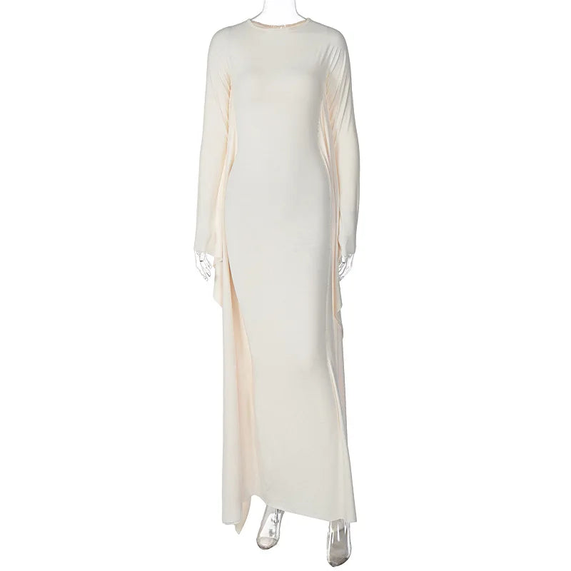 Vestido largo de manga larga con cuello redondo para mujer, ropa informal drapeada, Irregular, Sexy, ajustada, para otoño, Y2K, 2023