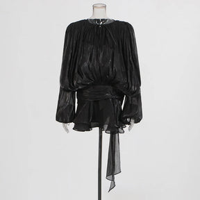 Twotwinstyle blusa sólida mini vestidos para mulheres com decote em v manga longa emendado rendas até vestido estilo doce roupas femininas moda