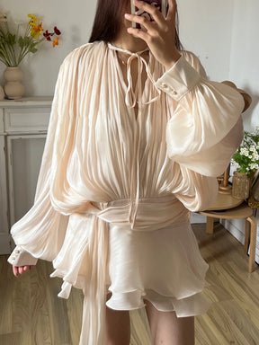 Twotwinstyle blusa sólida mini vestidos para mulheres com decote em v manga longa emendado rendas até vestido estilo doce roupas femininas moda