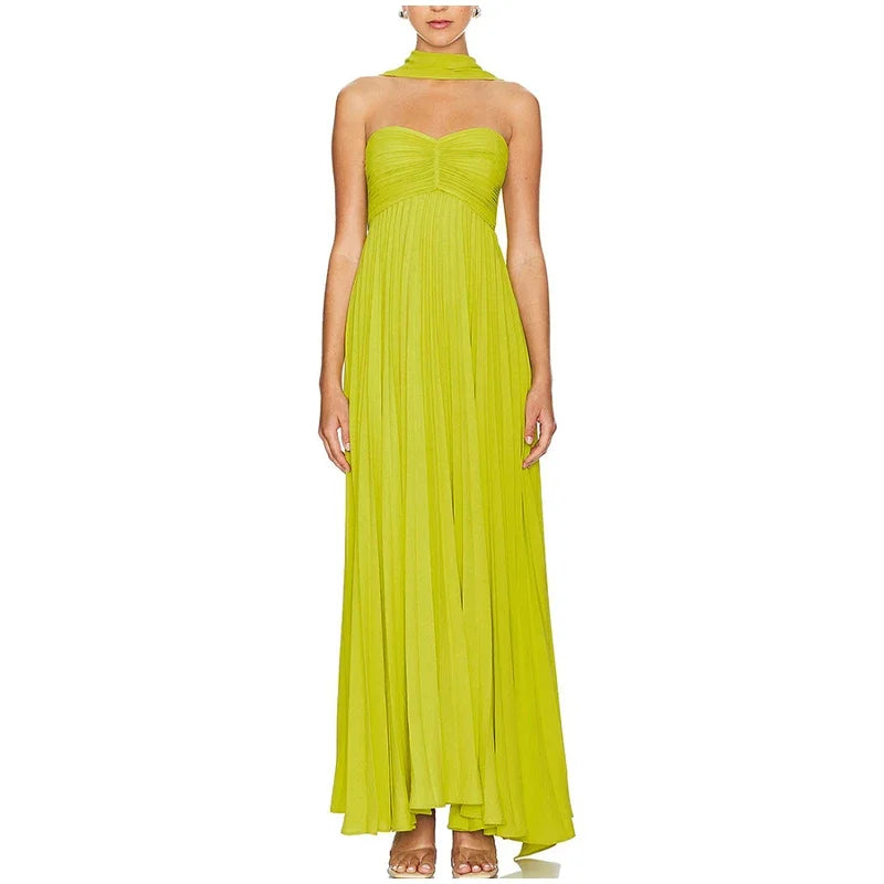 Vestidos plisados con cinta sin tirantes para mujer, vestido largo Sexy sin mangas y espalda descubierta, batas de fiesta de noche para señora nueva de primavera 2025