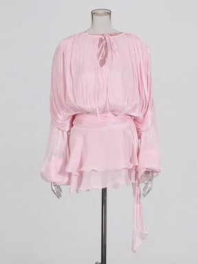 Twotwinstyle blusa sólida mini vestidos para mulheres com decote em v manga longa emendado rendas até vestido estilo doce roupas femininas moda