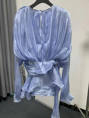 Twotwinstyle blusa sólida mini vestidos para mulheres com decote em v manga longa emendado rendas até vestido estilo doce roupas femininas moda