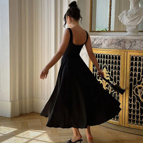 Vestido de fiesta elegante de lunares y cintura alta, batas con tirantes y espalda descubierta a la moda con cuello cuadrado, batas para vacaciones femeninas de verano 2025