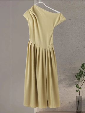 Vestido largo plisado de retales para mujer, vestido elegante negro con medio cuello alto, manga corta, vestidos de cintura alta, batas de calle para oficina