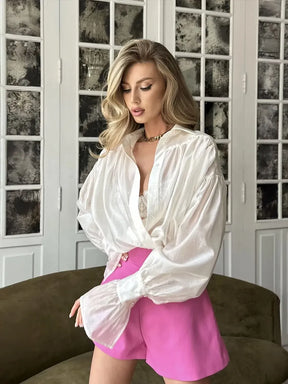 Camisa Elegante Lapela Rosa