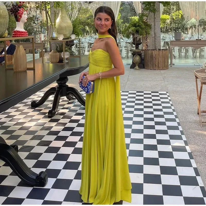 Vestidos plisados con cinta sin tirantes para mujer, vestido largo Sexy sin mangas y espalda descubierta, batas de fiesta de noche para señora nueva de primavera 2025