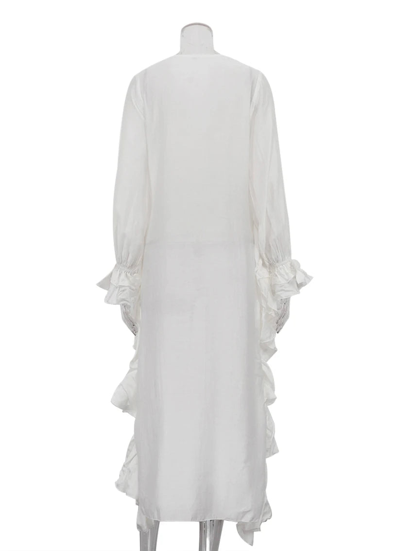 Clacive sexy solto branco camisa feminina 2025 moda com decote em v camisas de manga longa elegante plissado irregular topo roupas femininas