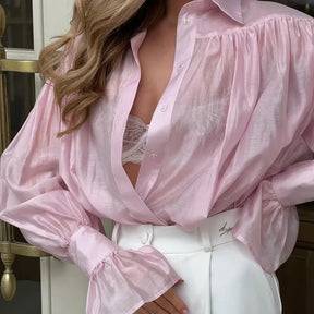 Camisa Elegante Lapela Rosa