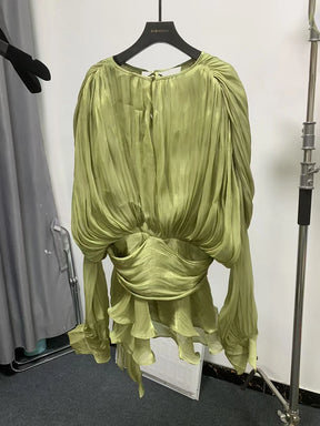 Twotwinstyle blusa sólida mini vestidos para mulheres com decote em v manga longa emendado rendas até vestido estilo doce roupas femininas moda