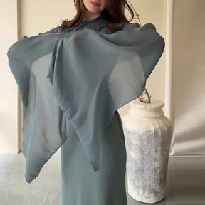 Vestido de satén liso a la moda para mujer, vestido de noche ajustado con cuello redondo y temperamento, mangas de murciélago elegantes, vestido largo plisado de cintura alta