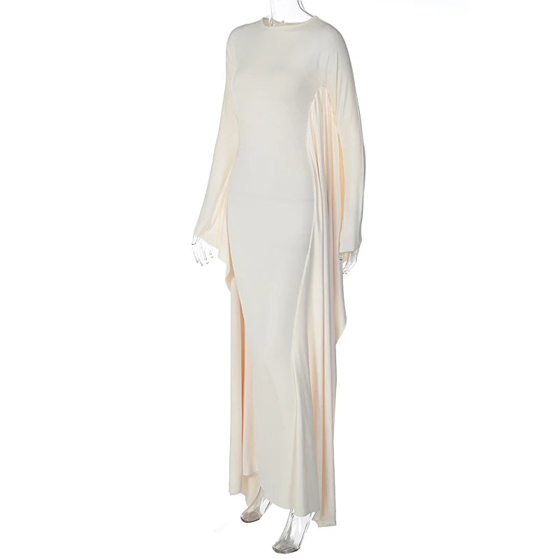Vestido largo de manga larga con cuello redondo para mujer, ropa informal drapeada, Irregular, Sexy, ajustada, para otoño, Y2K, 2023