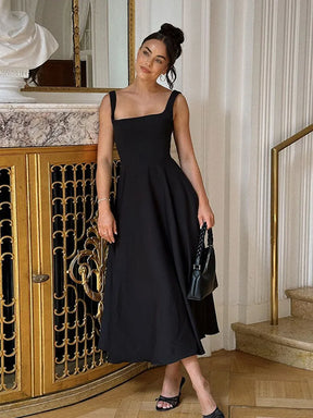 Vestido de fiesta elegante de lunares y cintura alta, batas con tirantes y espalda descubierta a la moda con cuello cuadrado, batas para vacaciones femeninas de verano 2025