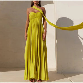 Vestidos plisados con cinta sin tirantes para mujer, vestido largo Sexy sin mangas y espalda descubierta, batas de fiesta de noche para señora nueva de primavera 2025