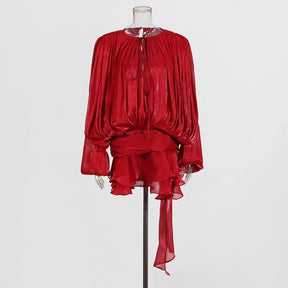 Twotwinstyle blusa sólida mini vestidos para mulheres com decote em v manga longa emendado rendas até vestido estilo doce roupas femininas moda